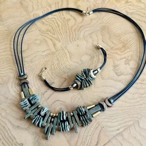 Unique Necklace and Bracelet Set, Stone With Gold-Tone Metal